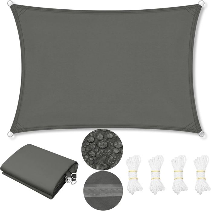 WOLTU Voile d'Ombrage Imperméable,Toile Parasol Protection Solaire et Rayons UV,pour Balcon,Terrasse,Camping,4x5m,Gris foncé(2 x 2 m)