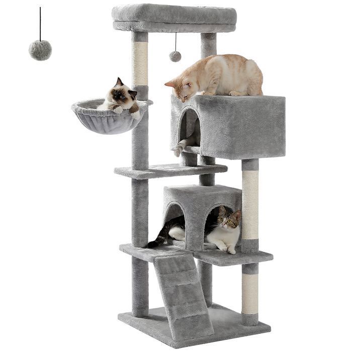 PAWZ Road Arbre à Chat xl Coussin Amovible, Poteau Griffoir, Condo double large pour les gros chats, 143cm Gris(Gris)
