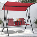 Balancelle 2 places, Toile ajustable, dossier inclinable, tablette pivotante, porte-gobelets et sac isotherme inclus, Rouge(Rouge/120 x 130 x 150 cm)