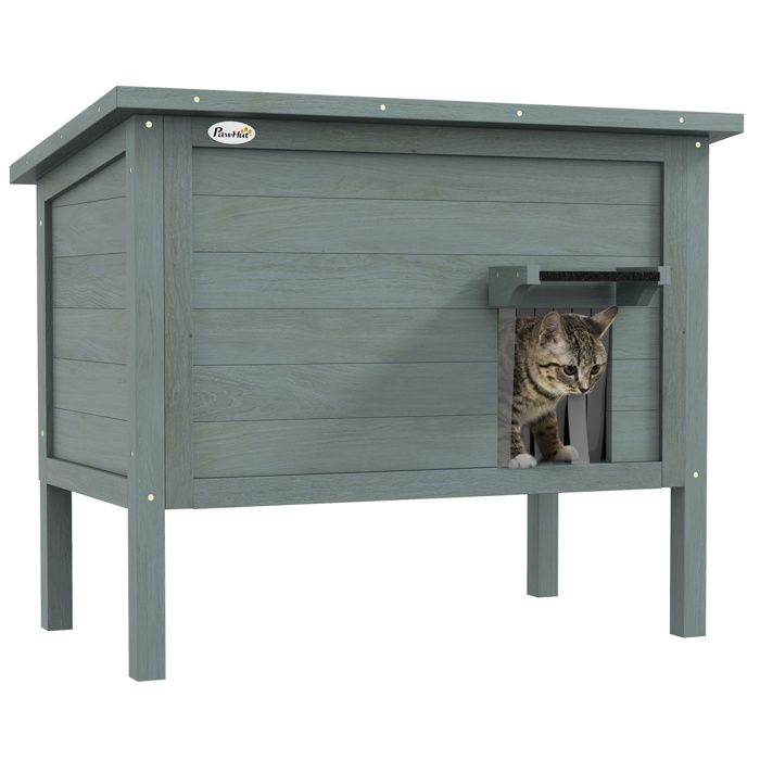 Maison pour chats - PawHut - avec toit ouvrable - surélevée - isolée avec toit asphalte - 85 x 50 x 68,5 cm - gris foncé et noir(Gris)