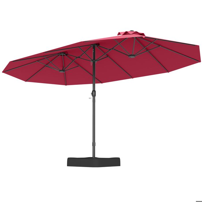Parasol Double de Jardin 470x285cm Rectangulaire - COSTWAY - Base et 2 Sac à Sable inclus - 12 Baleines Robustes - Terrasse - Rouge(Beige/396 x 201 x 240 cm)