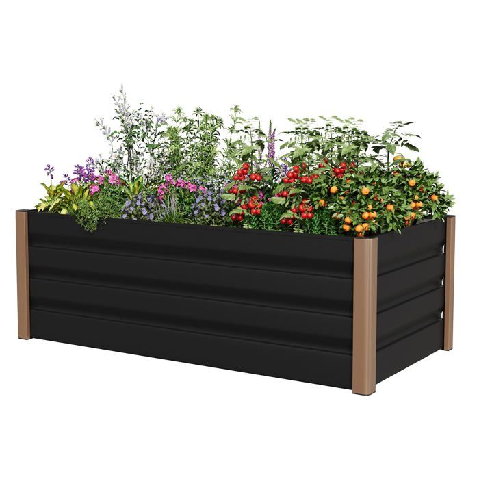 Bac de jardin surélevé en aluminium 200*80*40cm – Anti-rouille, fond ouvert, coins arrondis, Gris, 1pc(Gris/100 x 40 x 45 cm)