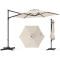 Parasol Déporté Hexagonale 305 cm COSTWAY Base en Croix, Rotation Réglable 360°, Protection UV, Ombrage Parasol de Jardin, Beige(Beige/3 x 2 m (Rectangle)/Avec LED et avec sac de sable)