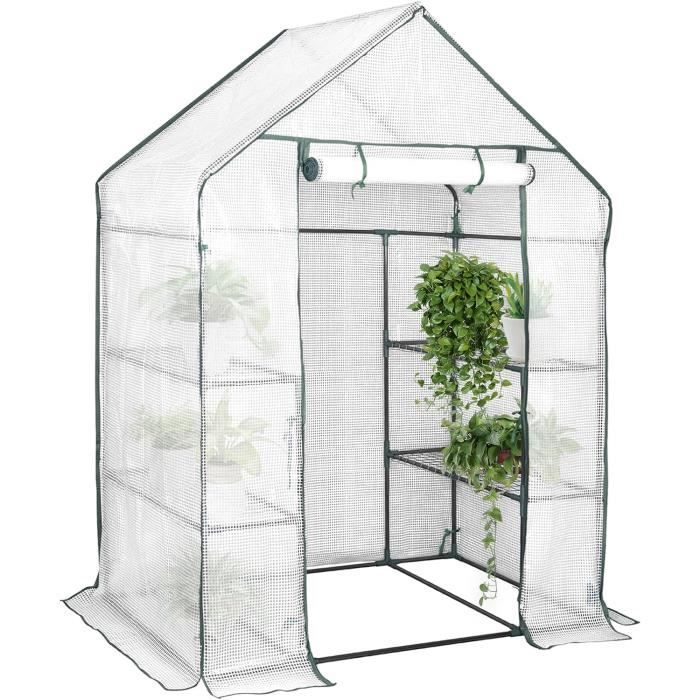 WOLTU Serre de Balcon-Jardin-Terrasse en PE, Serre à tomate avec porte, Cadre en acier, 143x73x195cm(Blanc)