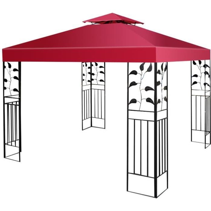Toile de Rechange pour Pavillon GOPLUS - Rouge - 3M x 3M - Polyester - Résistante aux intempéries et aux UV(Toit double/Beige)