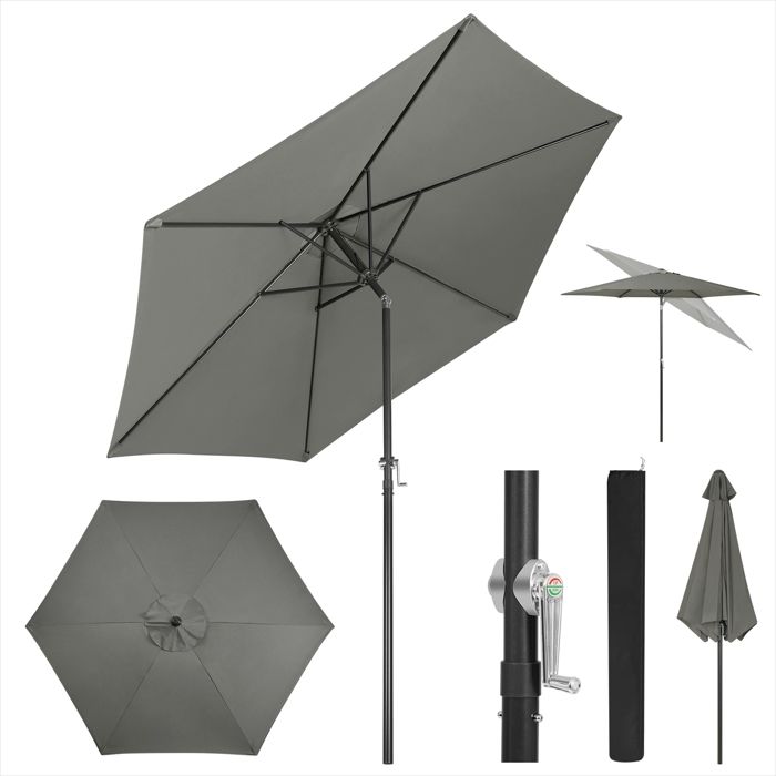 WOLTU Parasol de Jardin Hexagonal,270cm,Parasol Inclinable avec Manivelle,pour Balcon,Terrasse,Plage,Anti-UV,Gris Foncé(Beige/Diamètre : 240 cm)