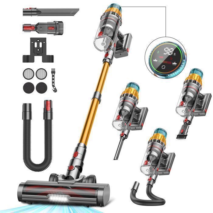 Aspirateur Balai sans Fil - MAUOKE - 750W - 80 Min Autonomie - 2,6 L Capacité - Filtre HEPA Double(V17 Max Or/160 min)
