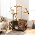 HOOBRO Arbre à Chat avec Maison de Litière pour Chat, Maison pour Chat en Bois avec Tour à Chat, Marron Rustique(Marron/56 x 48 x 112 cm)