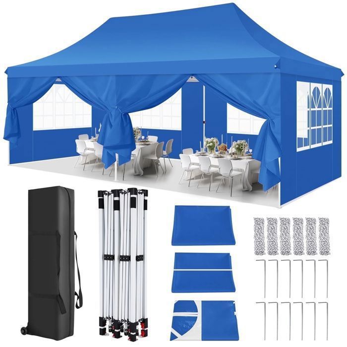 Barnum Pliant 3x6 Tonnelle de Jardin Exterieur Imperméable Tente Reception avec 6 Parois Latérales Tonnelle Tente UV 50+, Bleu clair(Blanc/3 x 3 m)