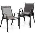 Lot de 4 Chaises de Jardin Empilables COSTWAY - Tissu en Textilène  Cadre en Acier - Charge 150kg - pour Cour Balcon Piscine -Gris(Gris/Lot de 1/Style 1)