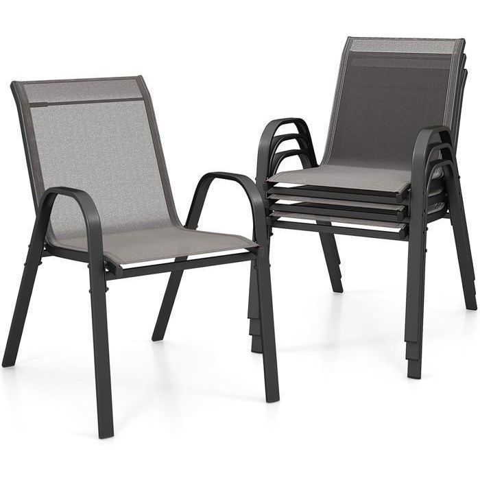 Lot de 4 Chaises de Jardin Empilables COSTWAY - Tissu en Textilène  Cadre en Acier - Charge 150kg - pour Cour Balcon Piscine -Gris(Gris/Lot de 1/Style 1)