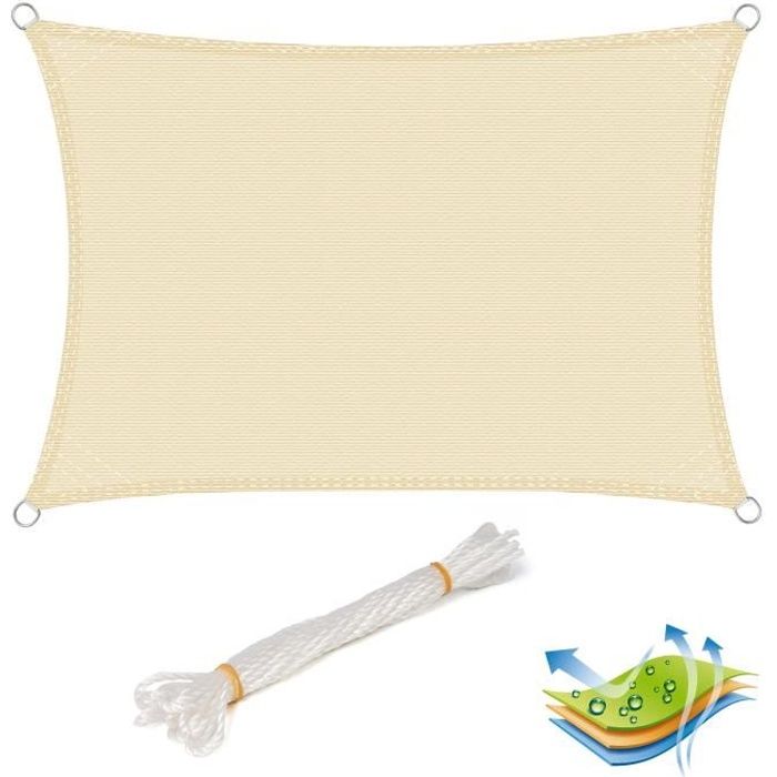 WOLTU Voile d’ombrage rectangulaire en HDPE,protection contre le soleil avec protection UV pour jardin,terrasse, 5x7m Crème(Crème/2x2 m)
