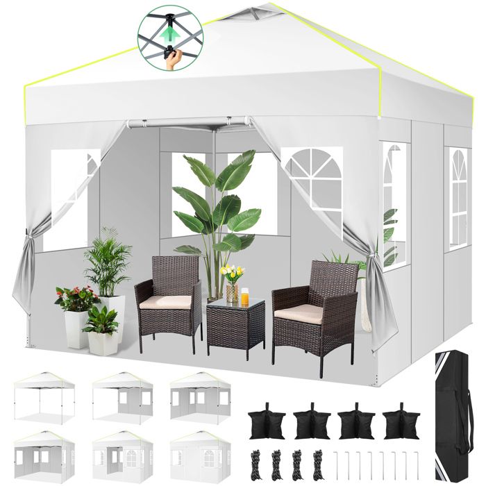 Tonnelle Pliante 3x3 Tonnelle De Jardin Exterieur ImperméAble Tente De Reception Avec 4 Panneaux LatéRaux,Uv 50+,Blanc(Blanc/3 x 3 m (Avec Ventilation))
