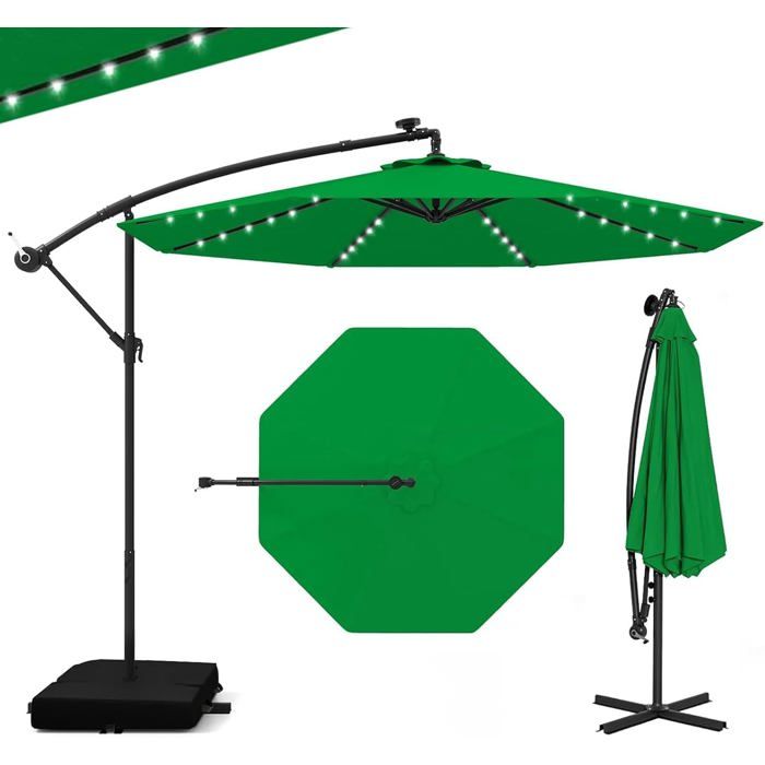 GIANTEX Parasol de Jardin Extérieur avec Pied - 3x3M - 40 Lampes Solaires - Inclinable - Manivelle - 8 Baleines - UPF50+, Vert(Beige/300 x 300 x 240 cm/32 LED)