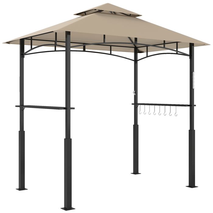 Tonnelle de barbecue - Outsunny - à deux niveaux - avec lumière LED, crochets, 2 étagères latérales - 240 x 150 x 250 cm, kaki(Kaki)